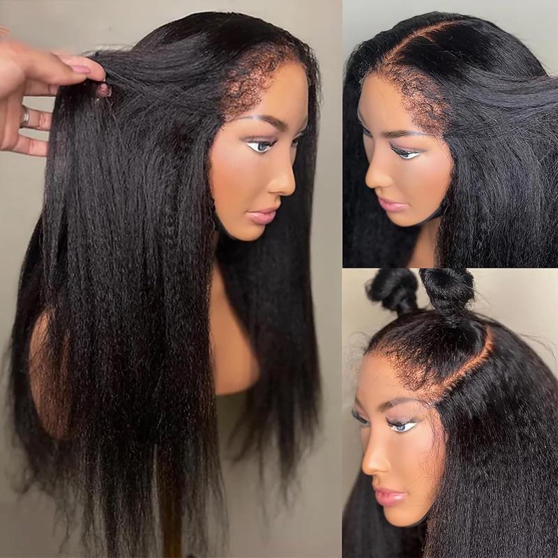 【NEW IN] Bling Hair Kinky Straight 13x6 Hd Lace Front Human Hair Wigs Pre Plucked For Women Brazilian Yaki Straight Transparent Lace Frontal Curly Wig Natural Hairline TikTokShopBlackFriday