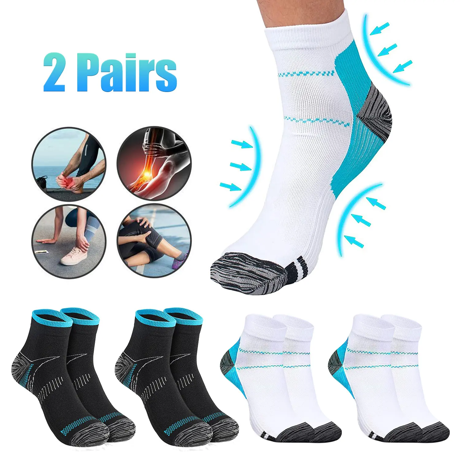 Compression Ankle Support Socks for Man Women, 2 Pairs Soft Comfort for Running, Hiking, Cushioned Athletic Compression Socks sock men woman summerwins