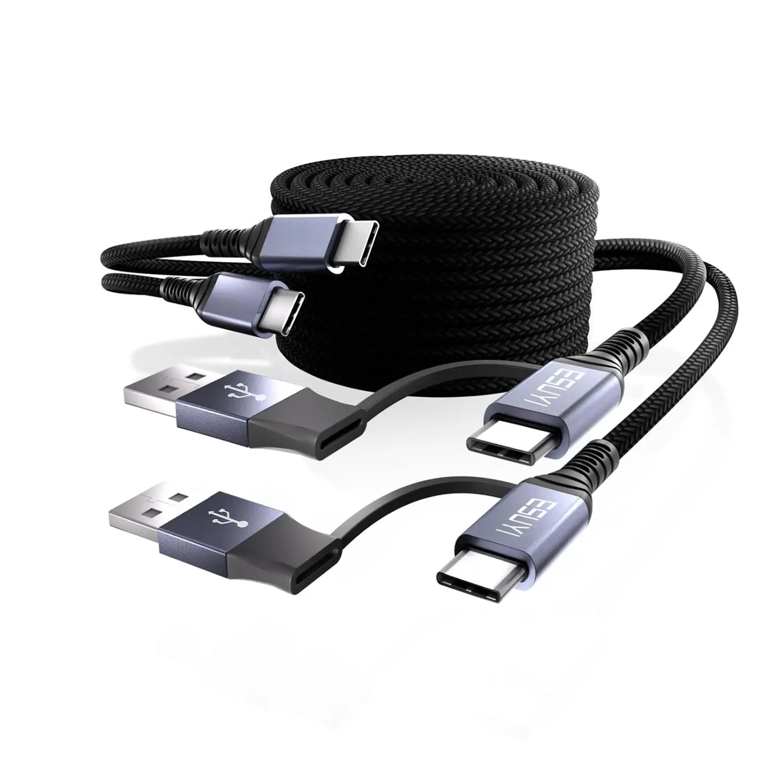 2 in 1 USB C to USB C  [6.6FT/2Pack 60W PD & QC], Extra Long Type C   ,Nylon Braided USB A/C to Type-C Cord Compatible with Phone 17/Air/16/15 Series, S25/Note and .