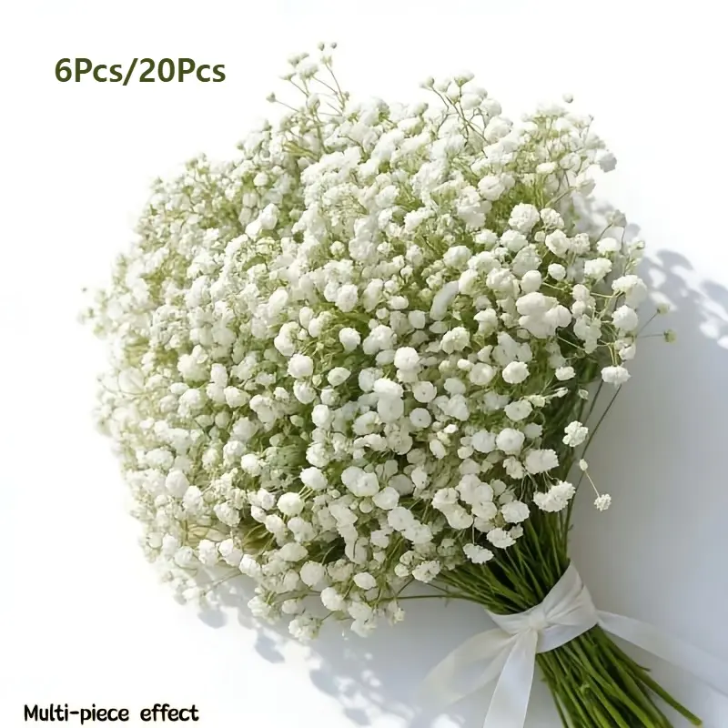 20Pcs Real-Touch Artificial White Baby's Breath Bouquets, Pure White Maintenance-Free Faux Flowers for Home Office Wedding Valentine's Day Decor, Faux Flower Decorations, Outdoor Garden Centerpieces Bridal Shower Arrangements, Wedding Floral Supplies