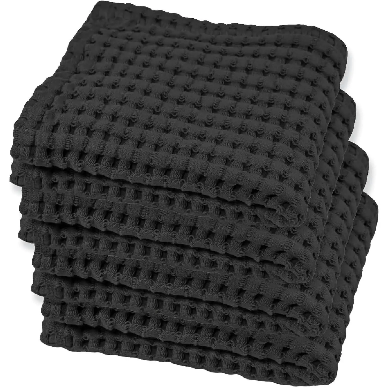 Waffle Bath Towels Wash Cloths for Showering, Exfoliating Washcloth Quick Dry Towel, Face Towels for Washing Face Cotton Washcloths Set of 4, Modern Style (Faded Black)
