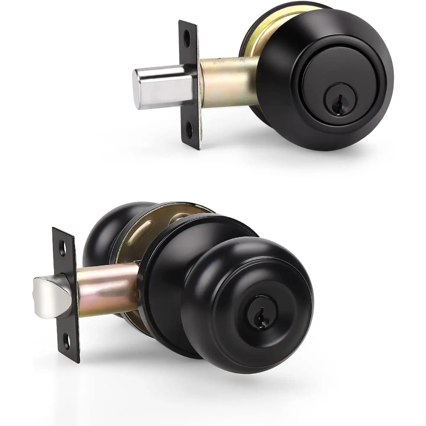 1 Pack Keyed Alike Door Knob and Double Cylinder Deadbolt Set, Exterior Door Lock Set, Double Keyed Deadbolt, Black Front Door Knob and Deadbolt