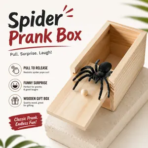 Mini Spider Prank Box - Surprise Wooden Gag Gift, Perfect for Birthday, Halloween & Birthday Pranks, April Fools Day, Harmless Joke with Rubber Spider, Startling & Reusable Prank Kit