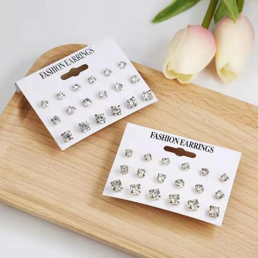 Women's 18-Pair Comfortable Simple Rhinestone Stud Earrings Set - Gold Plated, Metallic, Mixed Gold and Silver, Colored Rhinestones Styles - Basic Fashion Jewelry for Daily Wear, Gold Plated Rhinestone Earrings