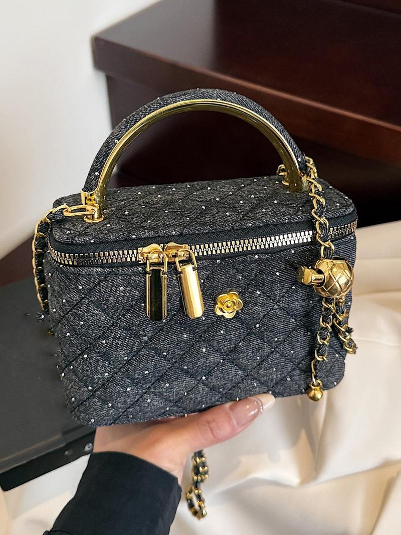 Women's Elegant Denim Design Quilted Bag, Fashionable Chain Strap Shoulder Bag for Daily Used, Casual Trendy Versatile High-quality Casual Commuter Bag, Denim Shoulder Purse
