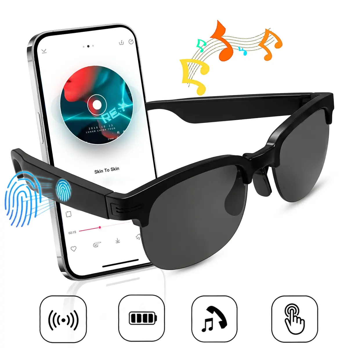 Open-Ear Bluetooth Audio Glasses with UV Protection Lenses, Hands-Free Calls & Music, Smart Touch Control, Voice Assistant, IP54 Dust & Water Resistance, Smart Sunglasses for Driving, Cycling, Outdoor Activities