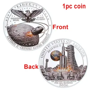Artemis Moon Landing Commemorative Coin, Human Return to Moon Plan Collectible, Space Memorial Medal, Party Gift for Space Enthusiasts
