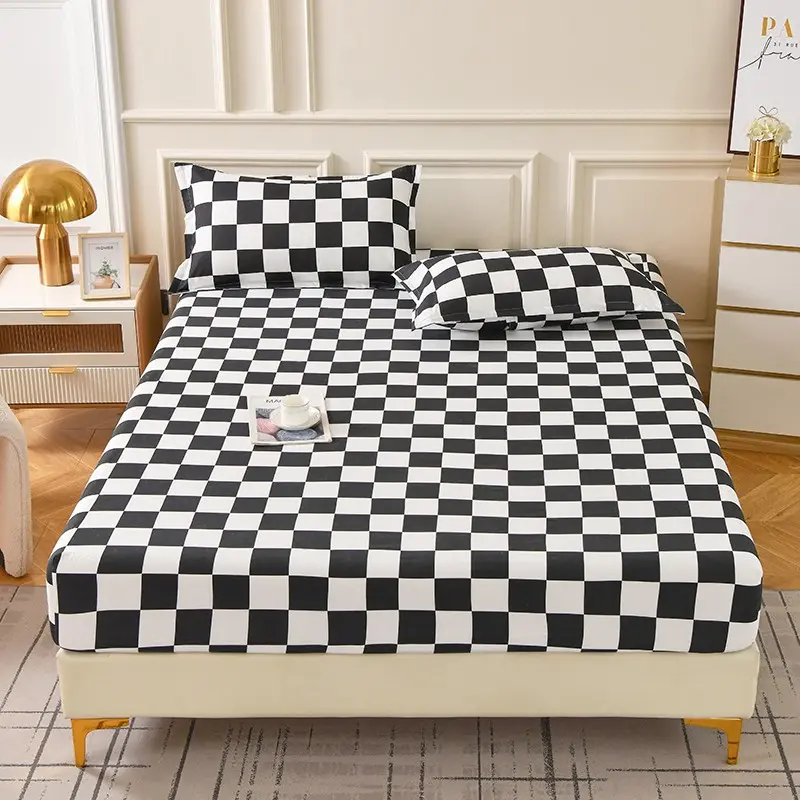 3-Piece Plaid Bed Sheet Set, Checkered Pattern, Chessboard Bedding Set, Soft Comfortable Breathable, Bedroom Guest Room Hotel Gift, Made in China