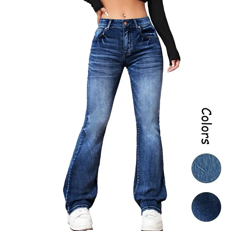Sweaters for Women High Waist Bleach Wash Flare Leg Jeans Butt Lifting Low Rise Jeans for Women Trendy Stretch Wide Leg Pants Denim Trouser Womenswear Bottom Streetwear Basic Minimalist