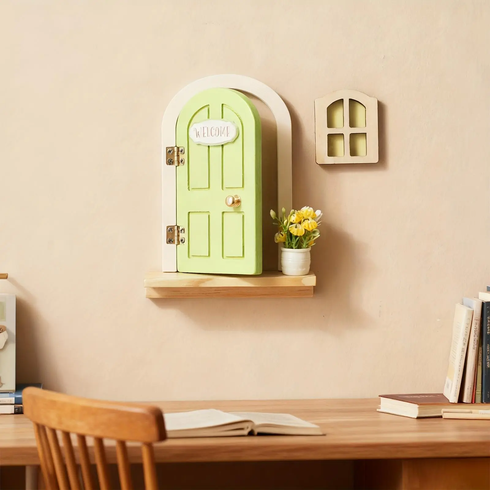 Mini Wooden Magical Fairy Door with Glowing WindowMiniature Portal, Dollhouse Accessory & Birthday Gift Decor, Doll Accessories Gift