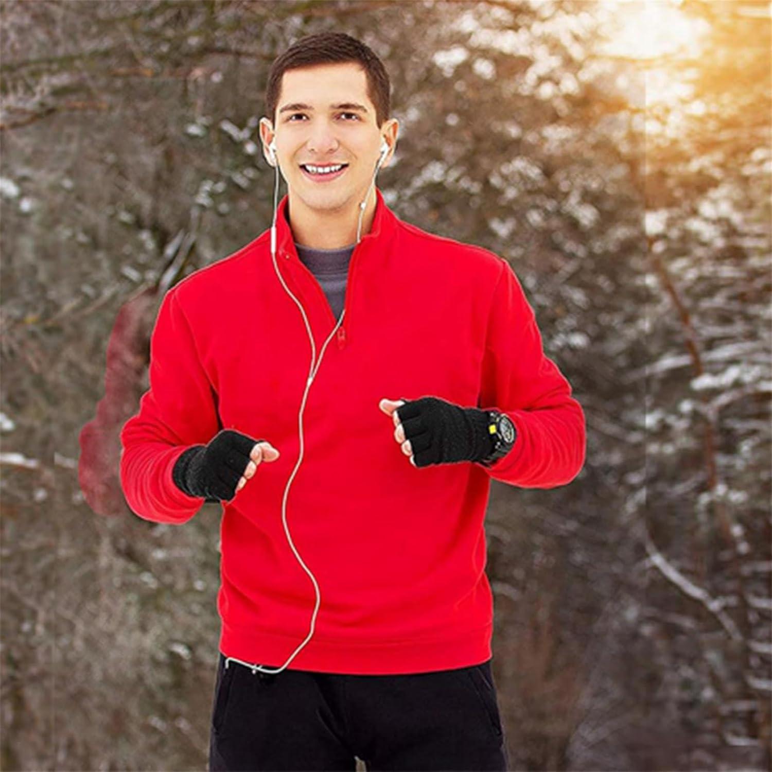 3-Pair Winter Fingerless Gloves for Women, Men & Teens, Black Knit Half Finger Touchscreen Gloves, Warm Stretchy for Writing, Working & Driving