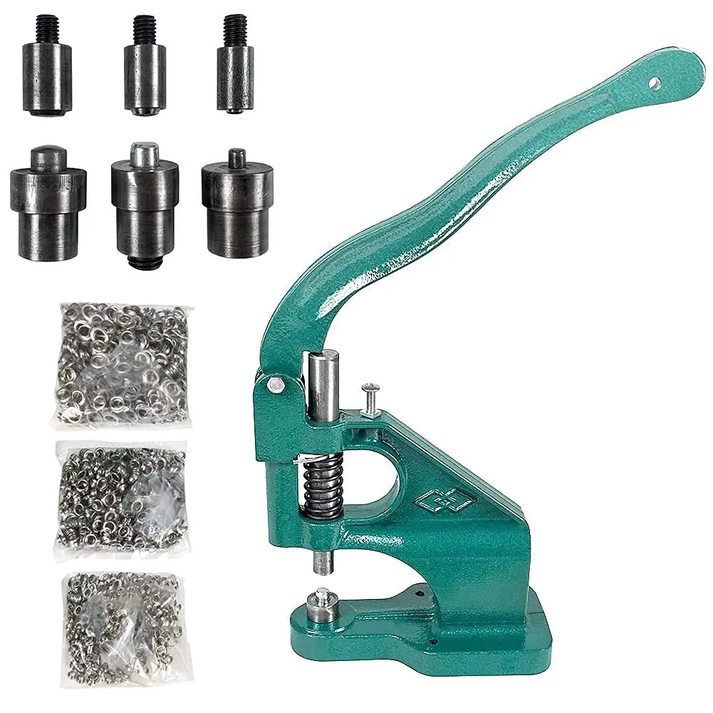 Heavy Duty Hand Press Eyelet Grommet Machine Punch Tool Kit with 3 Size Dies #0 #2 #4 and 1500 Pcs Silver Grommets for Banner Canvas Leather WorkGift