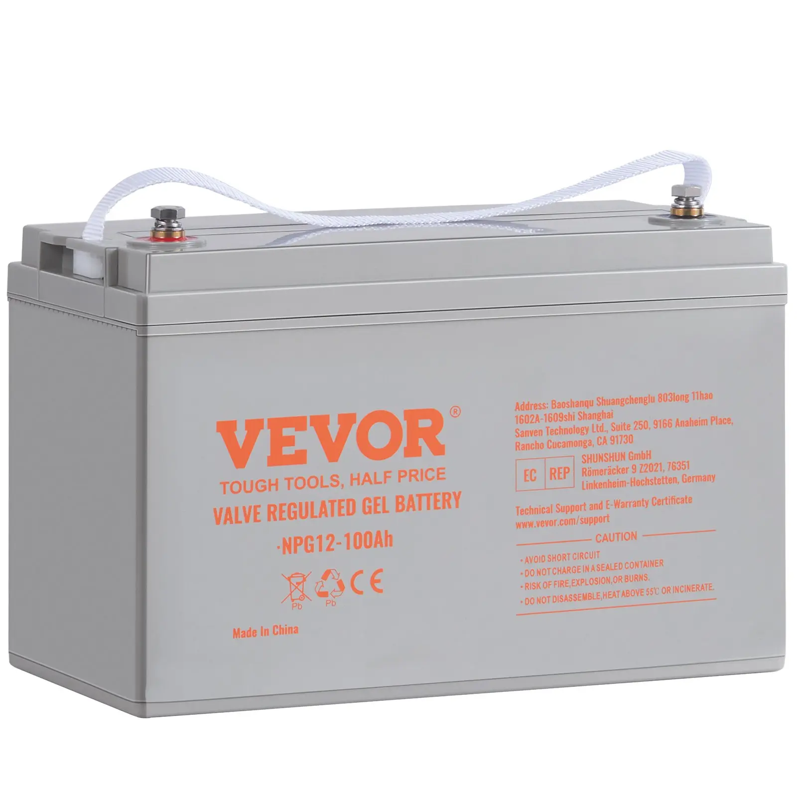 VEVOR 12V 100Ah AGM Deep Cycle Marine Battery, Rechargeable Battery, Model NPG12-100Ah