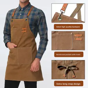 Thickened canvas denim apron, anti-stain, for baristas, kitchen, restaurant, work, and hairdressing