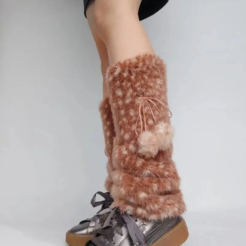 Winter Warm Faux Fur Plush Deer Leg Warmers Fashion Furry Soft Foot Cover Vintage Boots Socks Cosplay Costume Christmas Gift
