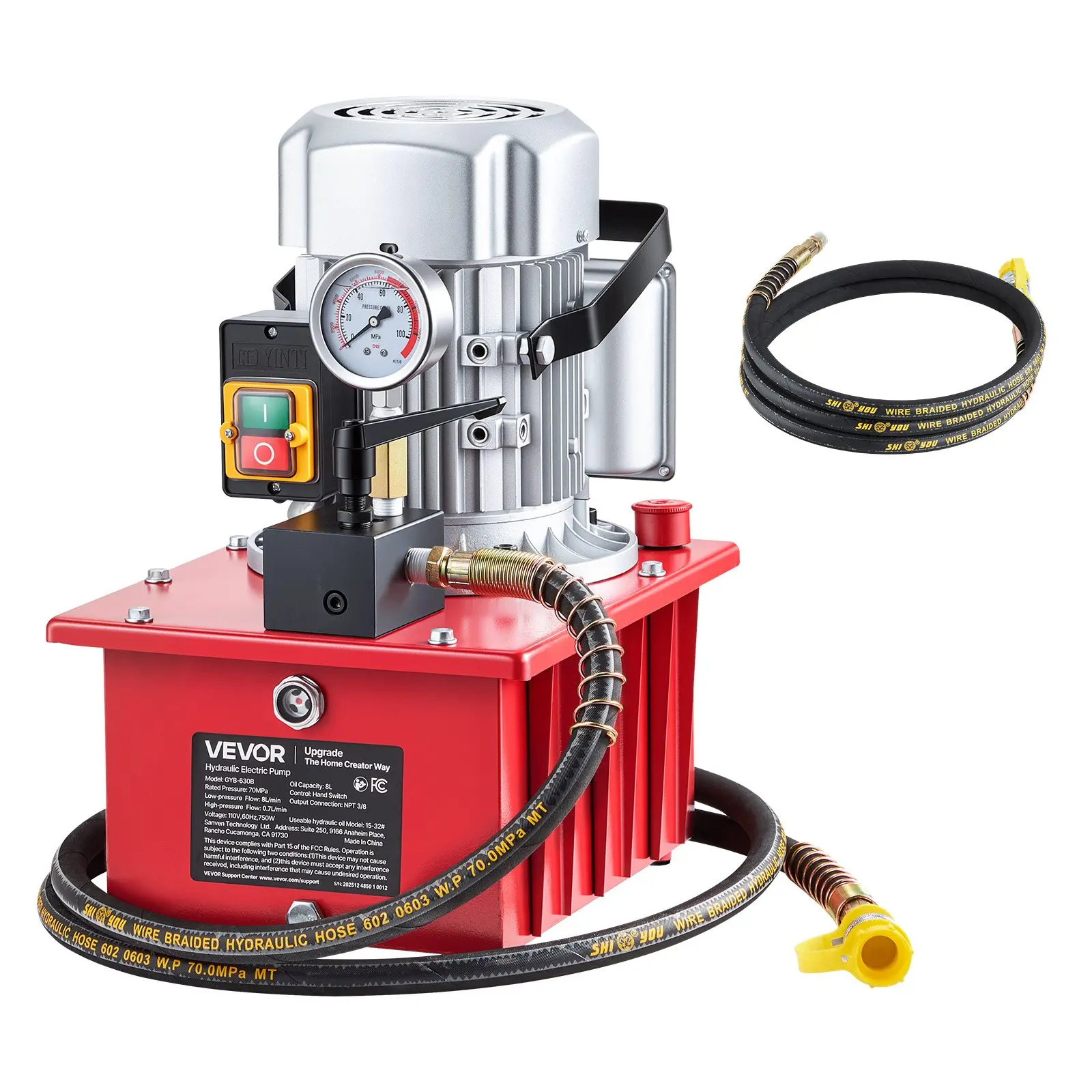 Electric Hydraulic Pump, 750W 10, 000 PSI, 120V Single Acting Electric Driven Hydraulic Pump Power Pack Unit, with Manual Valve, 2.1 Gallon/ 8L, for Punching, Bending, Single Acting Cylinders