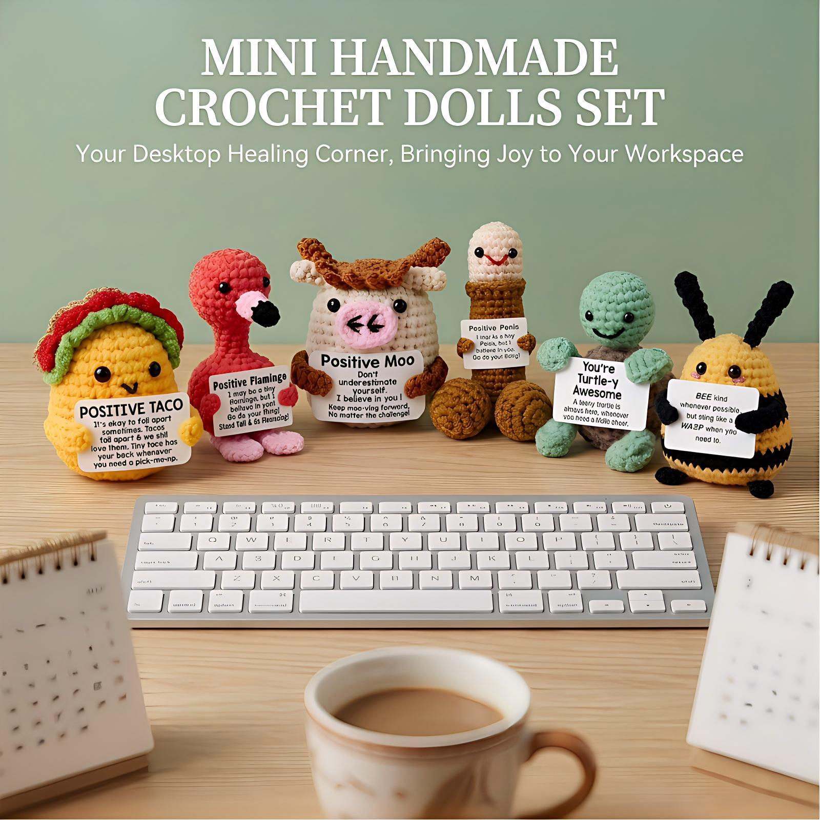 6Pcs Handcrafted Mini Knit Plush Set, Ultra Soft Stuffed Plushies, Emotional Support Plush, Birthday Gifts For Women, Christmas Presents, Holiday Gifts, Teacher Appreciation Gifts, Gifts For Him Her, Cute Desk Decor, Bedroom Decor, Car Ornament, Stress Re