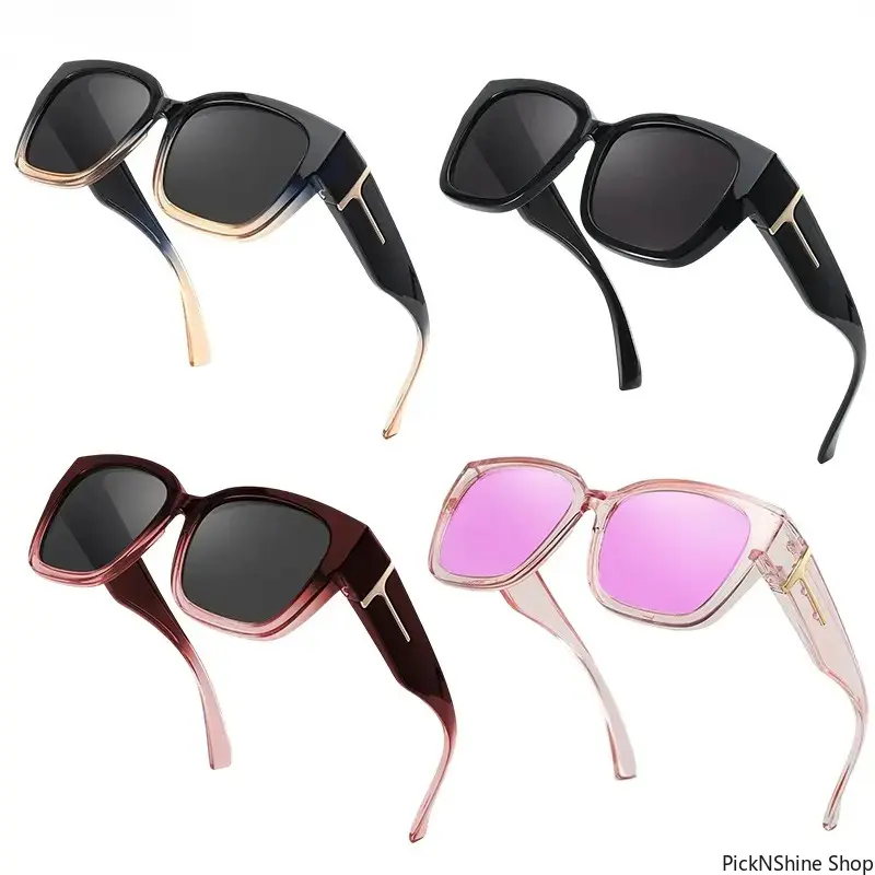 Unisex 4-Pack Polarized Fit-Over Sunglasses with Rectangular Mirrored Frame, Fit-Over Lens, UV400 Shield, Anti-Glare Protection, Lightweight Durable Shades for Prescription Glasses, Driving, Outdoor Use