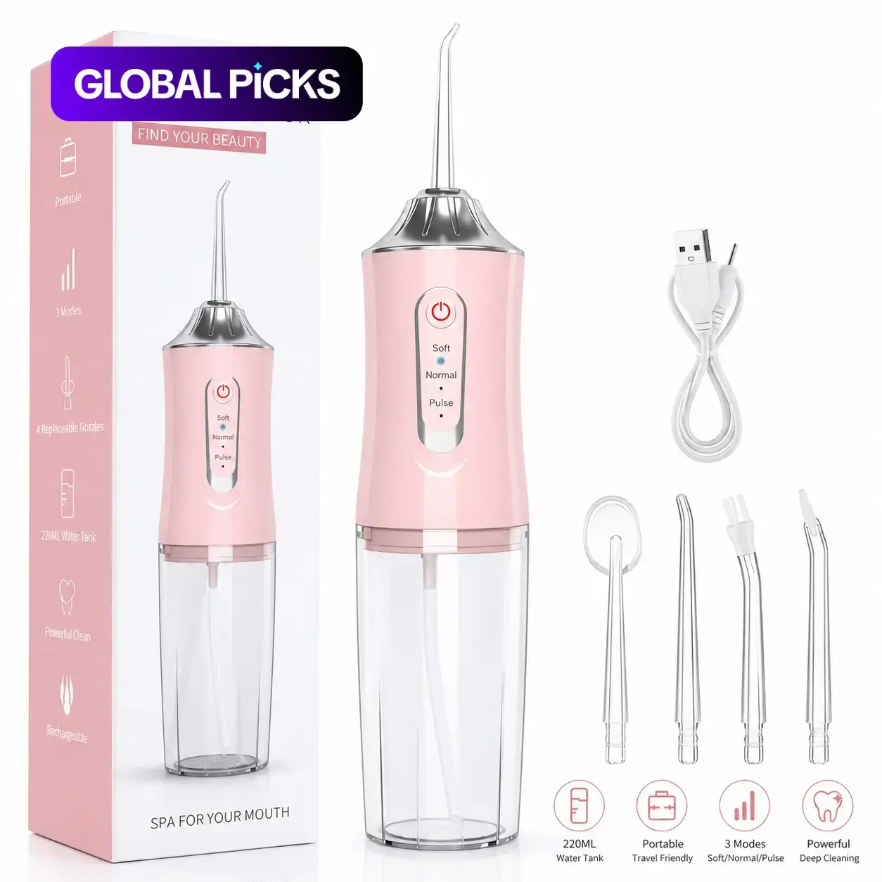 Portable Oral Irrigator, Water Flosser with Safe Material, Jet Design, Gum Care Mode, Bad Breath Reduction #GLOBAL PICKS