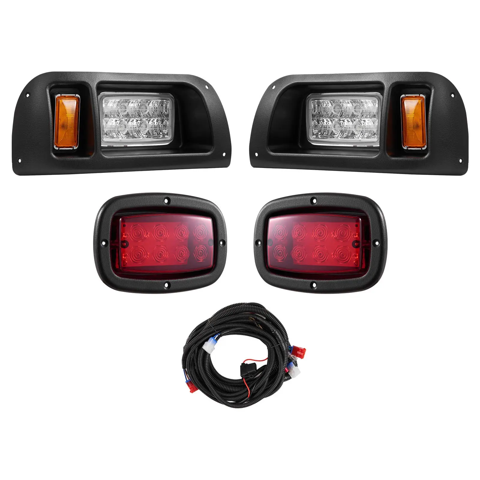 Golf Cart Light Kit, 12 Volt, LED Headlight and Tail Light Kit with Wiring Harness, Switch, Zip Ties, ABS Housing, High-Brightness, Waterproof and Dustproof, Fit for EZGO TXT 1996-2013 Models