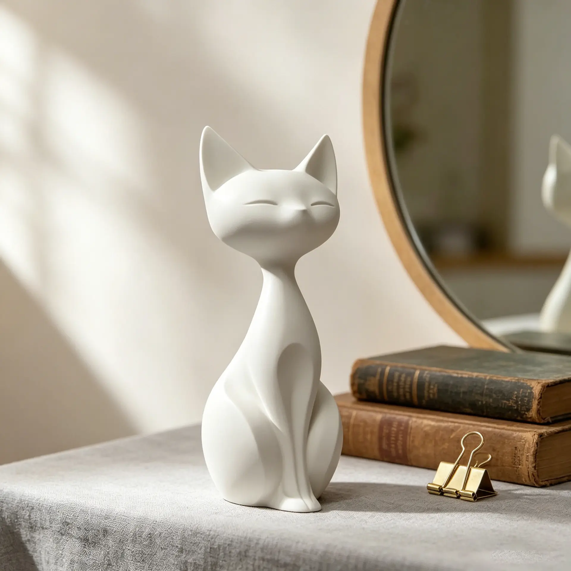 3D Printed Elegant Cat Statue, Minimalist Animal Figurine, Aesthetic Home Office Desk Decor, Creative Decorative Ornament, Unique Cat Lover Collectible Gift