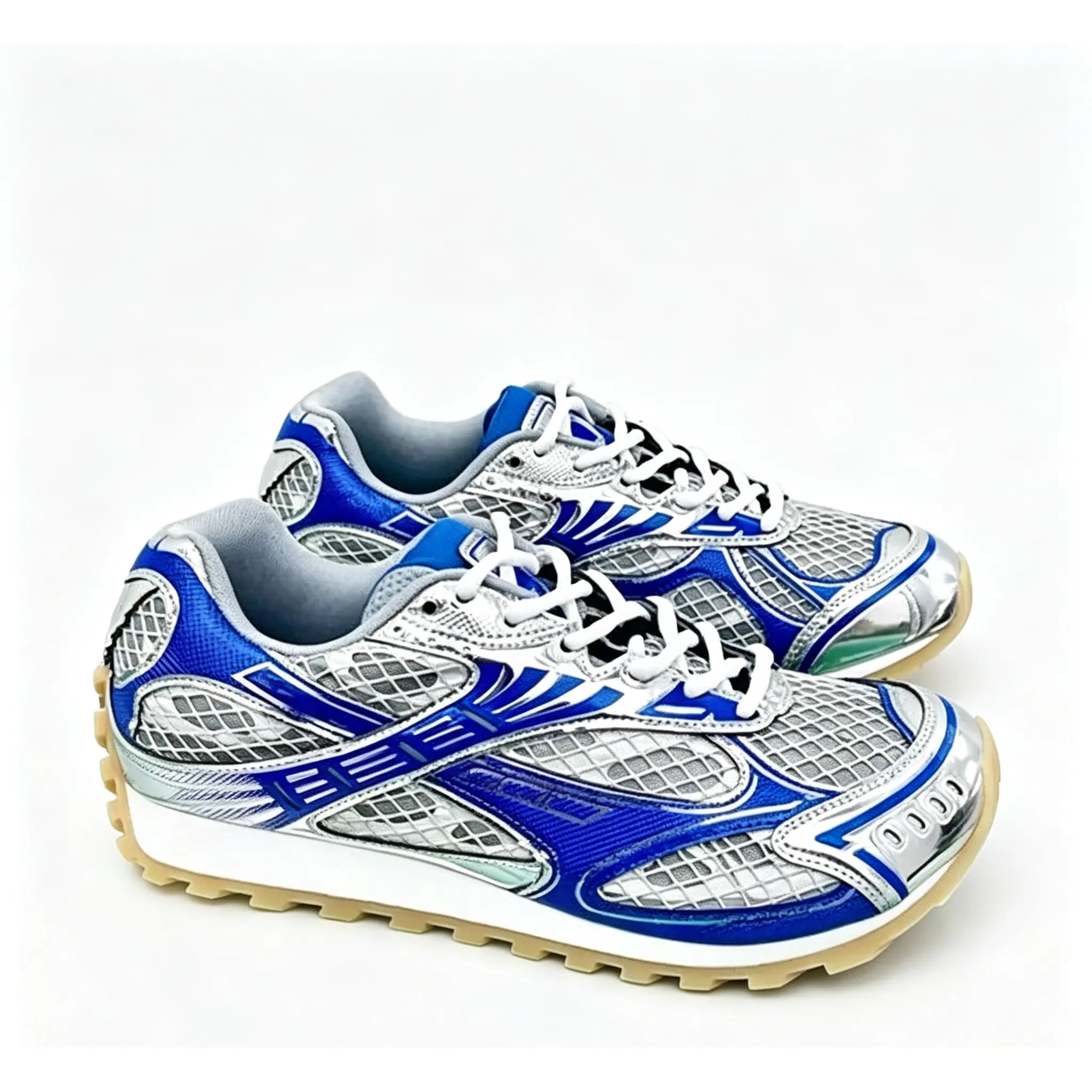 Vintage Tech Mesh Y2K Trail Sneakers For Men Women, Metallic Trim Breathable Casual Running Shoes, Gum Rubber Serrated Outsole Low Top Lace Up Outdoor Walking Trainers Trendy Multi Colors