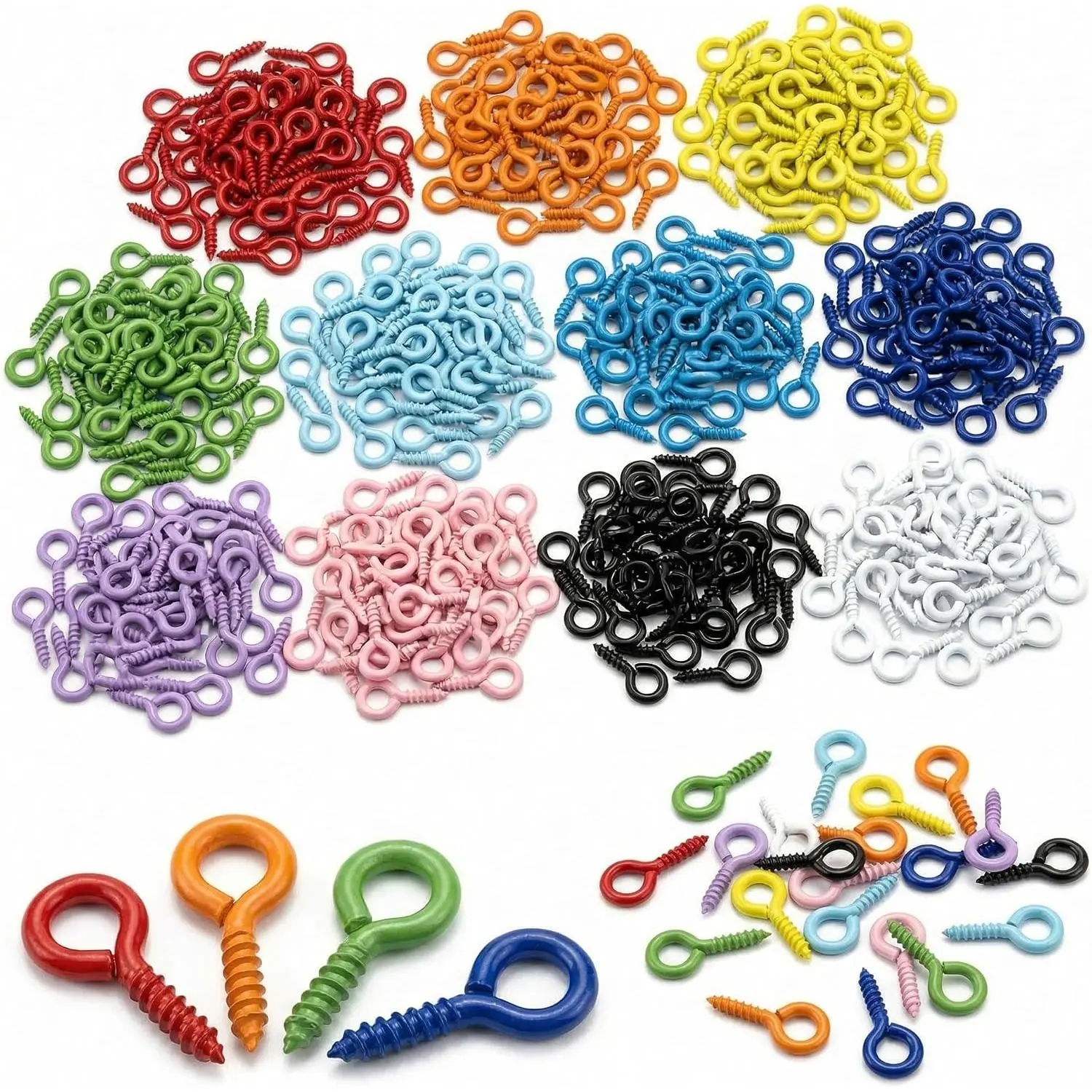 600 Pack Mini Screw Eye Pins Mixed Color Tiny Threaded Eye Hooks Micro Eyelet Screws for Jewelry Making DIY Crafts Charms & Ornaments, 0.39" Length 0.05" Screw Diameter (No Gold/Silver)