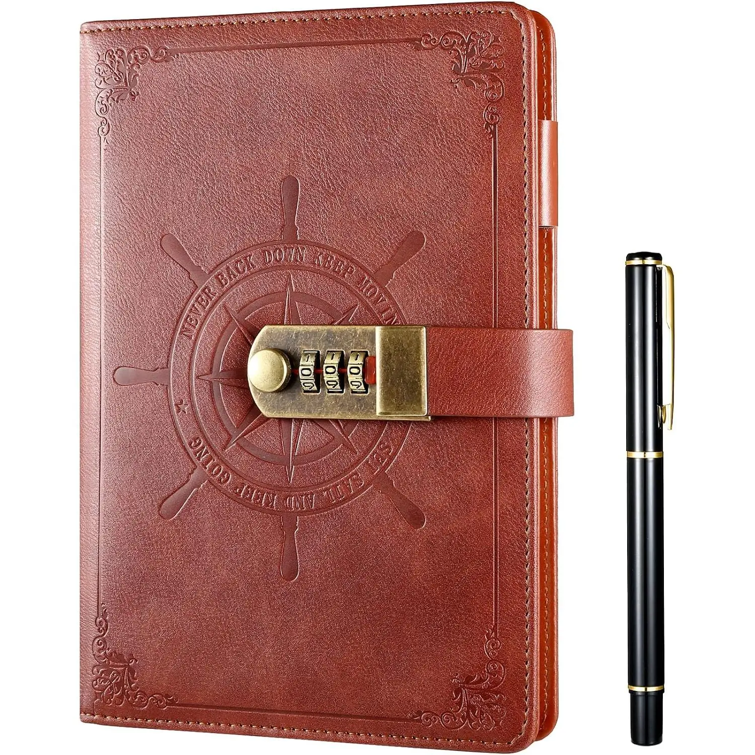 Diary with Lock, Refillable Journal with Lock Diary Organizer with Pen,  Faux Leather A5 College Ruled Lined Pages Locking Journal Notebook