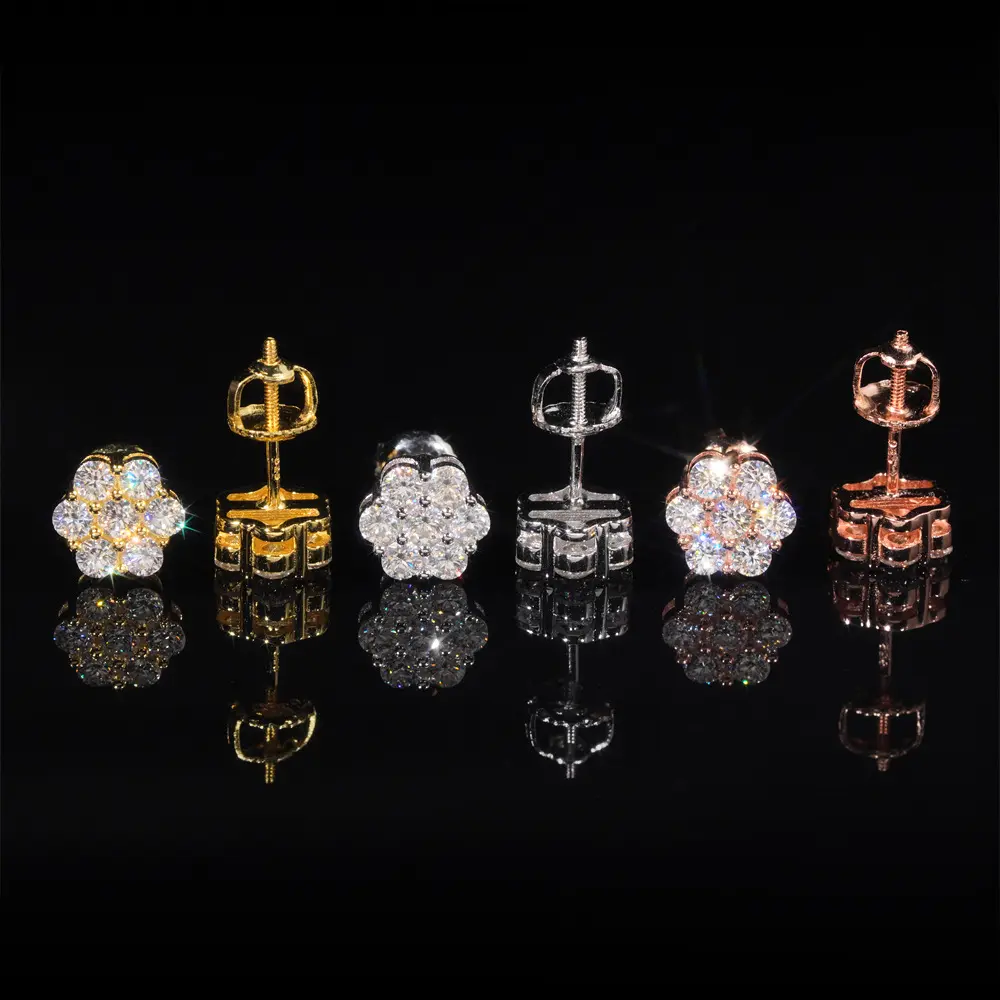 S925 Sterling Silver Modern Floral Stud Earrings - 8mm Paved D Color VVS GRA Certified Moissanite, Earrings Studs, Sparkling Ear Jewelry, Unisex Classic Design Synthetic Gemstone Jewelry for Daily Wear