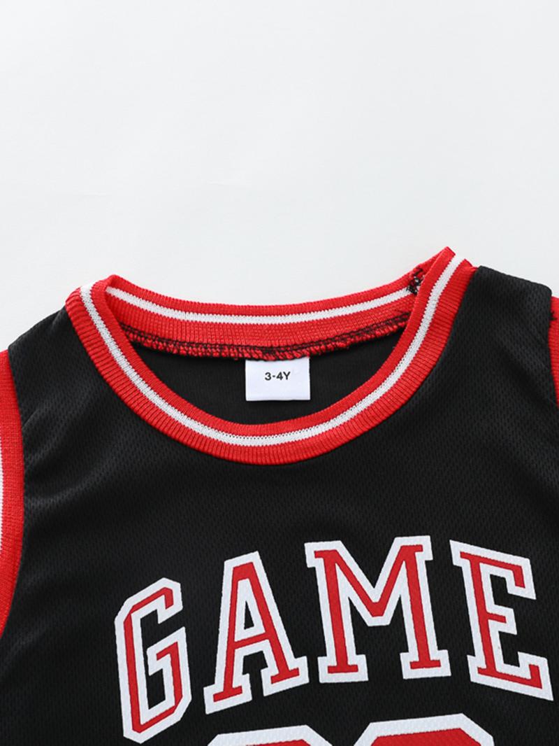 Two-Piece Set Boy's Basketball Jersey Set, Contrast Binding Sleeveless Basketball Vest & Shorts, Summer Clothes for Kids Outdoor Sports