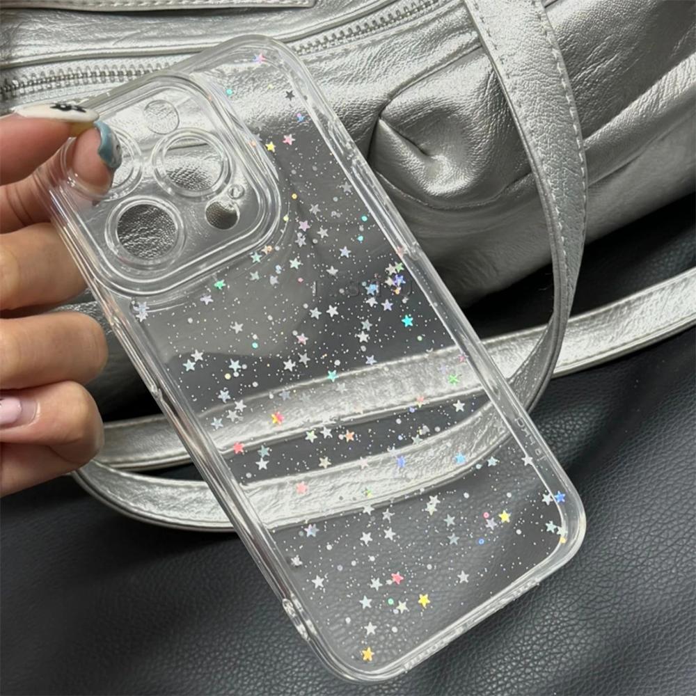 Luxury Bling Star Sequins Glitter Phone Case For iPhone 17 16 15 14 13 12  Pro Max  Clear Powder Sparkle Cover