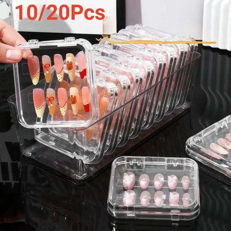 10/20Pcs Transparent Storage Box for Wearing Nails, Nail Care Tools, Jewelry, and Crystal Bracelets, High Transparency, Suitable for Nail Studios and Photography Props, Clear Acrylic Box