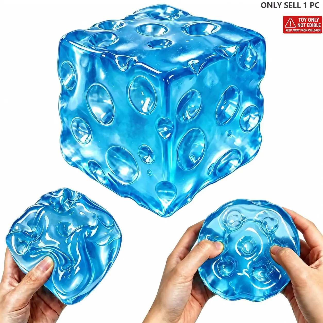 Giant Jelly Cheese Cube Squishy Toy, Squishies Stress Relief, Transparent Moldable Squeeze Fidget Toy, No-Rebound Sensory Stress Relief Desk Toy