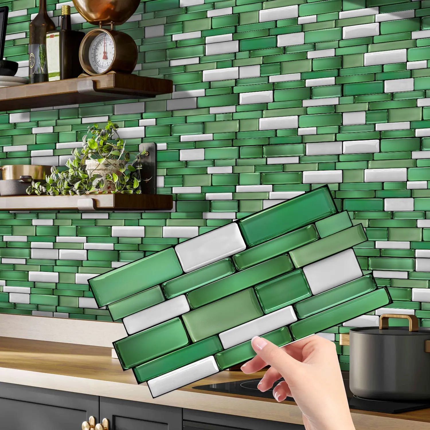 Self Adhesive PVC Mosaic Backsplash Wallpaper, Mix Strip Tile, Removable Wall Sticker for Bathroom Kitchen Renovation