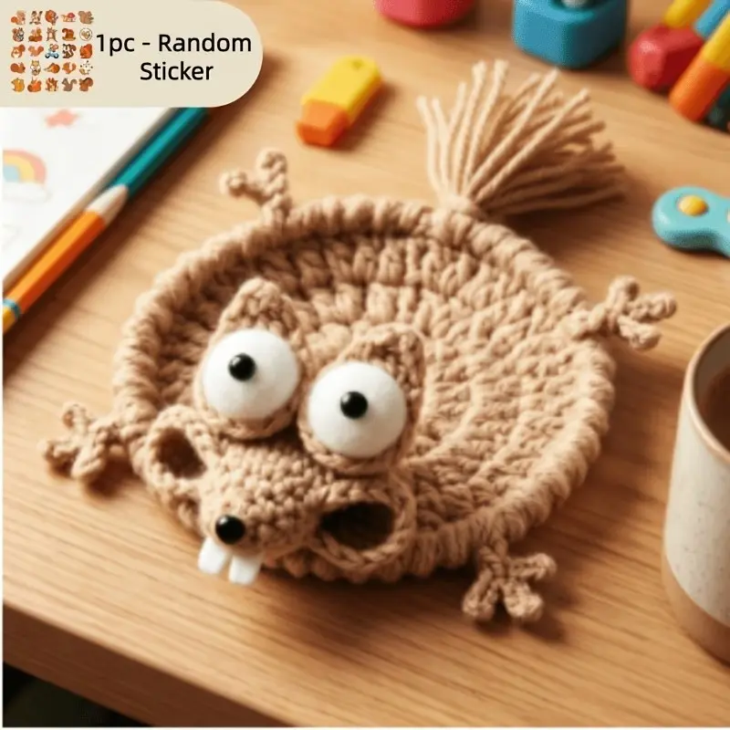Handmade Squirrel-Shaped Coasters, Crocheted Trivets, Whimsical Desktop Ornaments, Perfect Gift for Family Gatherings, Parties, Holiday Decor