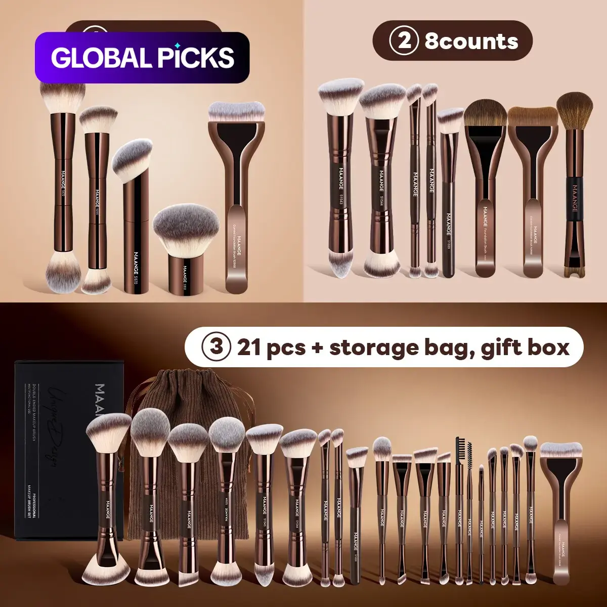 MAANGE Soft-Bristle Makeup Brush Set, Complexion Brush Set for Foundation, Powder, Eyeshadow and Concealer, Cosmetic Gift Box Set, Makeup Brushes Kit #GLOBAL PICKS