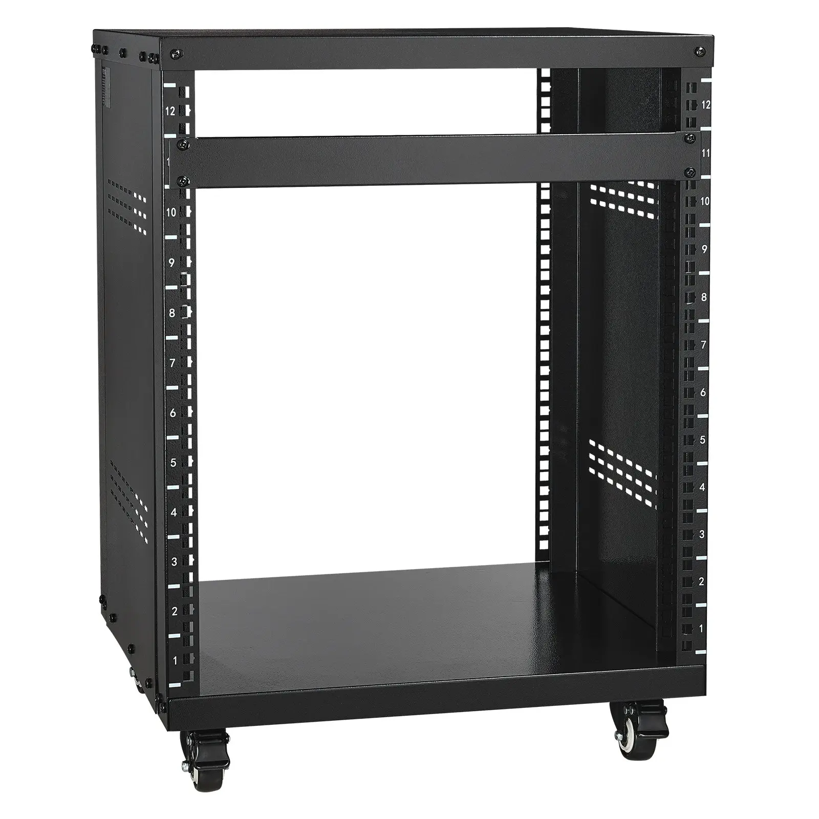 VEVOR 12U AV Rack Stand, 300 lbs Capacity, Network Stereo Recording Studio Rack with Lockable Caster Wheels Round Square Holes, Special Vents for 19" Audio Video Musical IT Equipment Mounting