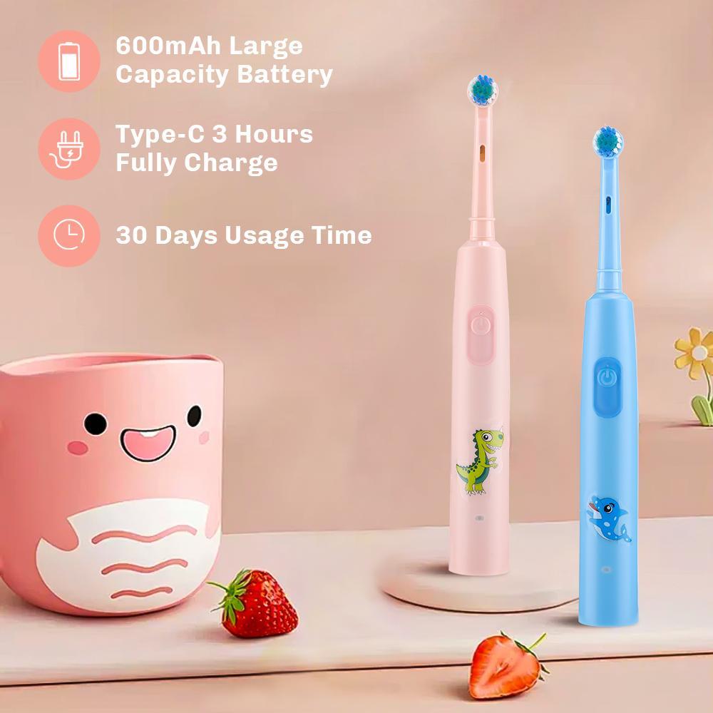 Electric Toothbrush Wonder with 25° Rotating Brush Head and 3D Vibration Cleaning, 3 Modes for Dental Care, 30-Day Long Battery Life and Type-C Fast Charging, IP67 Waterproof Design with Cartoon Patterns for Kids, Power Toothbrush