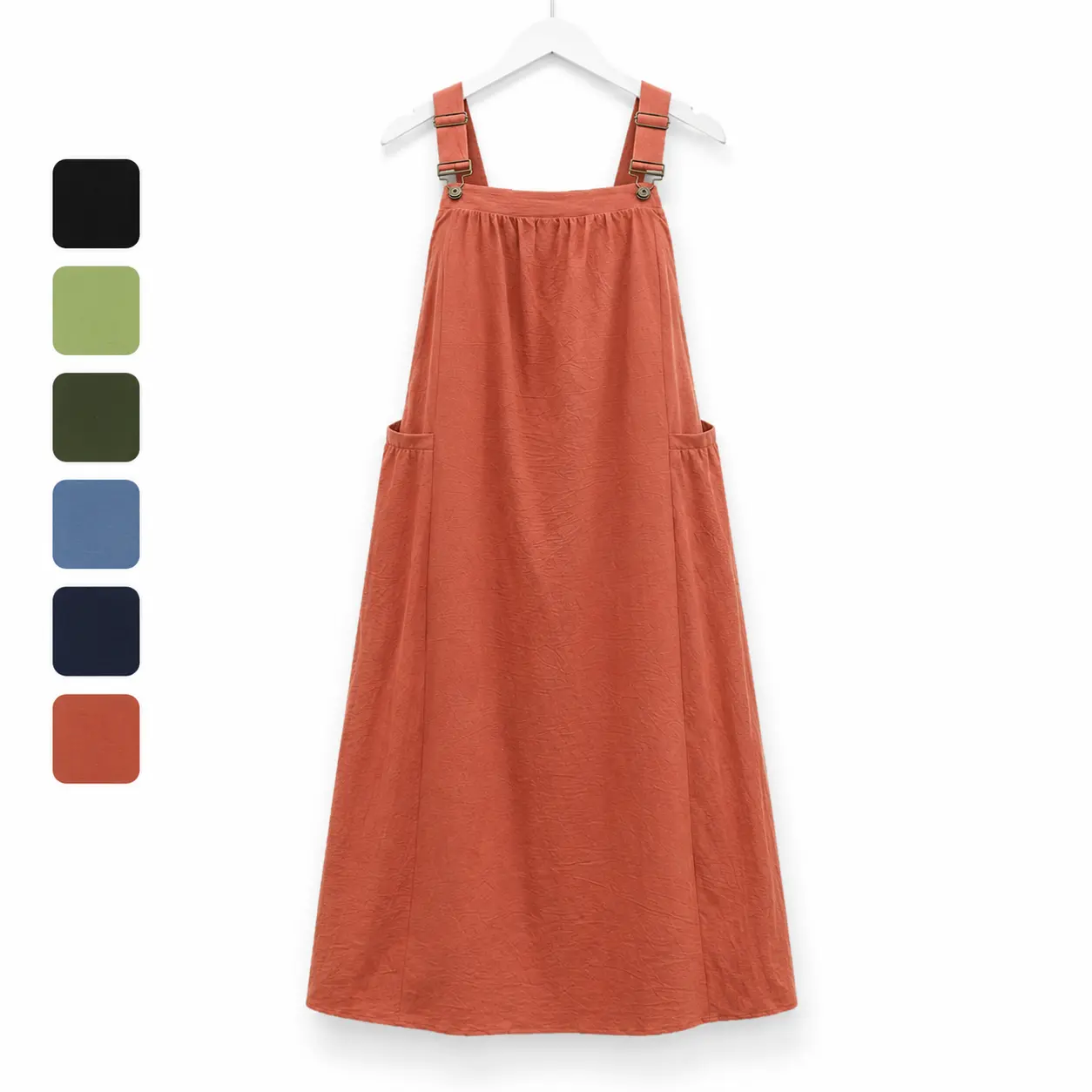 Daily Active Hous Plus-Size Loose & Slimming Women's Dress – Pure Cotton, Casual, Pleated Pockets, Mid-Length Pinafore Style