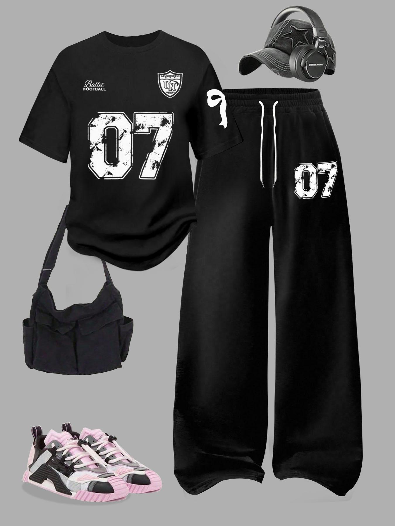 Women's Two-Piece Set, Digital Pattern Round Neck Short Sleeve Top & Loose Casual Pants, Summer Fashion for Vacation Travel, Outfit Women's Two-Piece Set, Digital Pattern Round Neck Short Sleeve Top & Loose Casual Pants, Summer Fashion for Vacation Travel, Outfit
