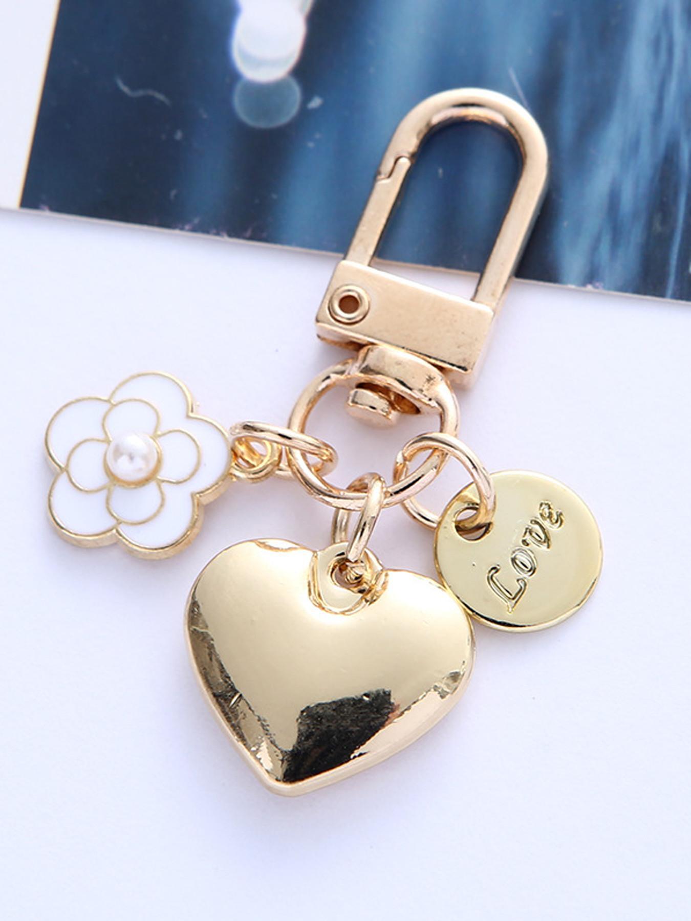 Fashion Small Heart Design Pearl Flower Women's Bag Charm Buckle Decoration Fashionable Alloy Keychain For Bags Elegant Hanging Ornament Gift Keychain For Purse