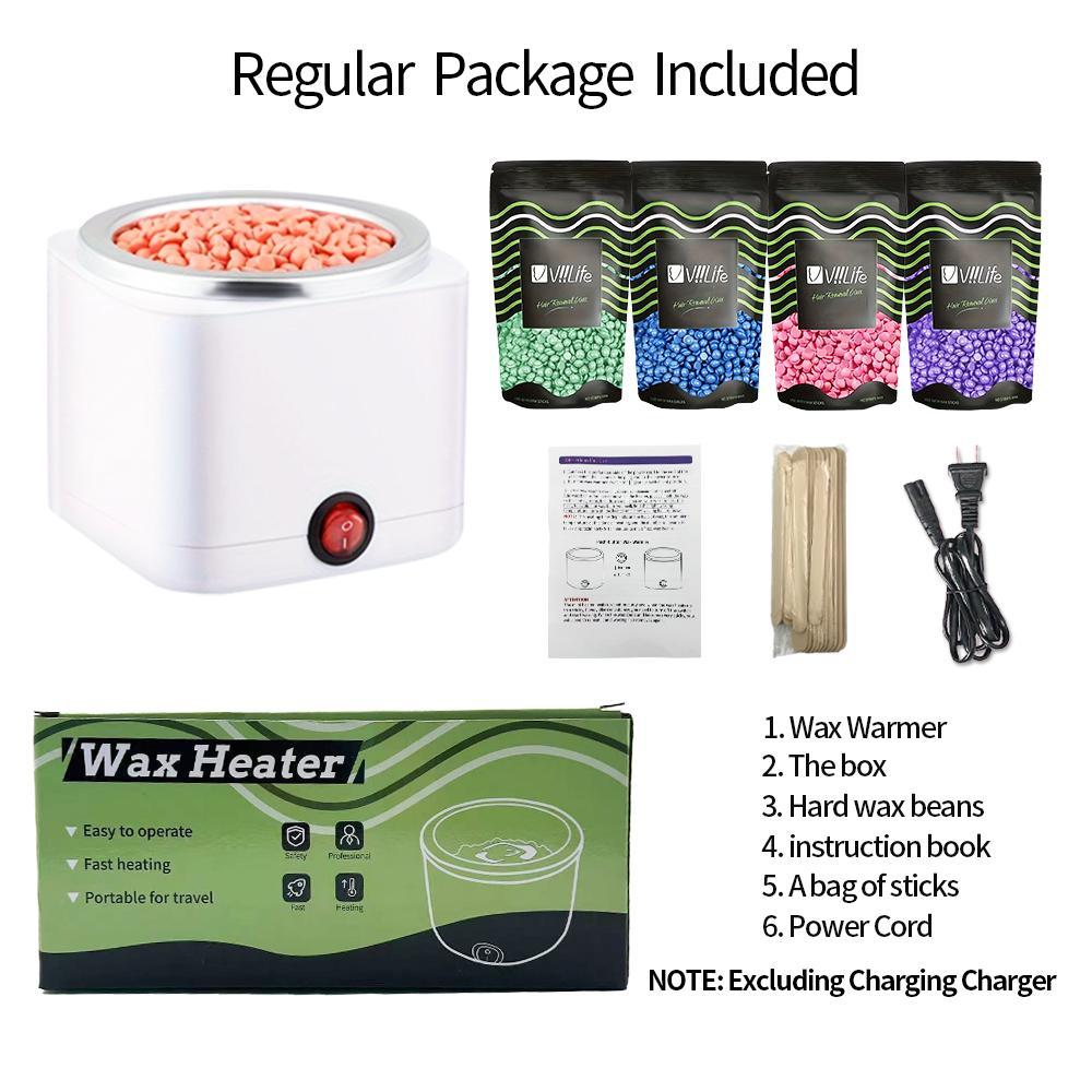 Hair Removal Waxing Kit, 200 cc Wax Warmer with 4 Bags Wax Beads, Wax Beans and 20 Wooden Sticks, At-Home Hair Removal Set for Women