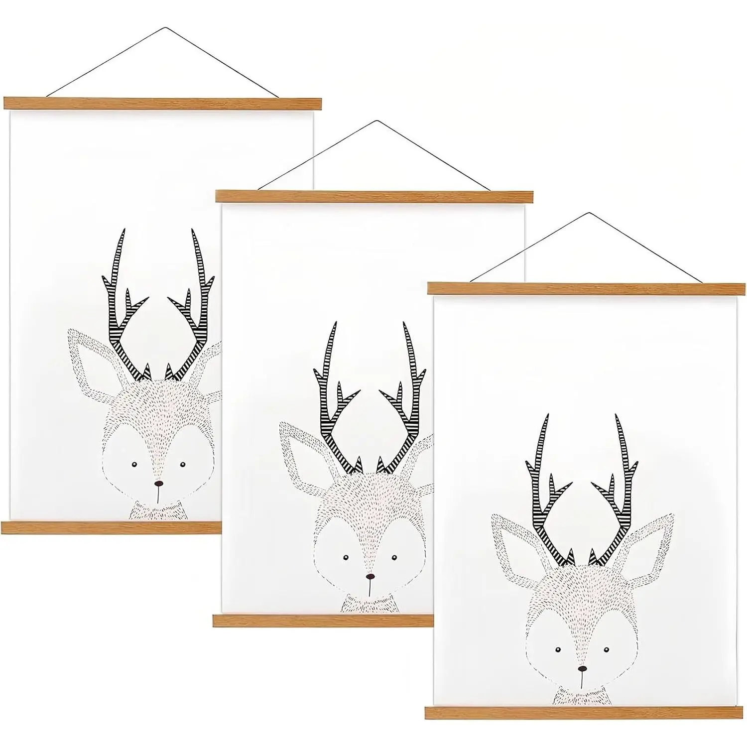 3 Pack Magnetic Poster Hanger Frame, Teak Wood Magnet Poster Frame for Posters, Prints, Photos, Pictures, Maps, Scrolls, and Canvas Artwork