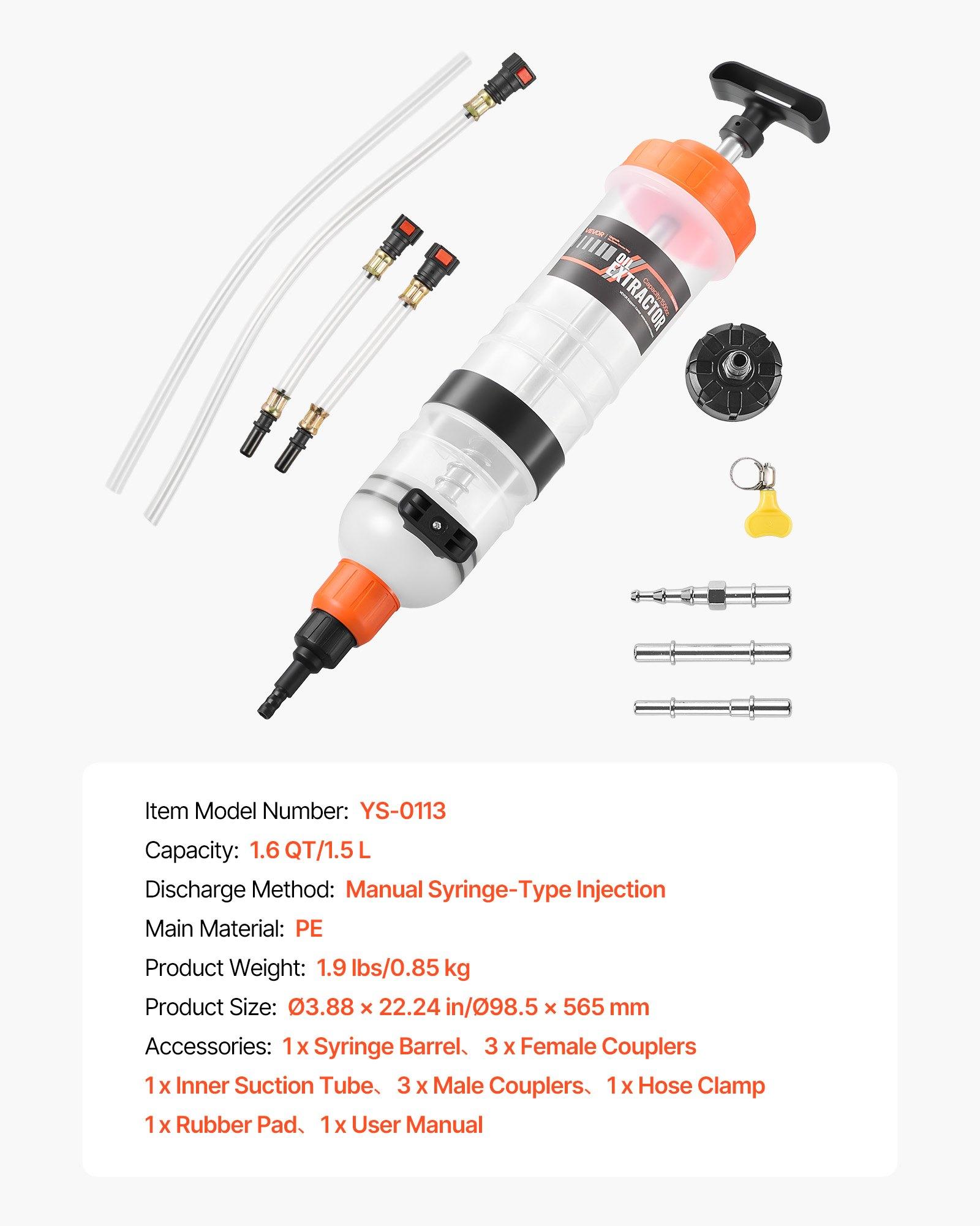 VEVOR 1500CC Fluid Extractor, Manual Automotive Fluid Pump Extractor, Oil Syringe with Long Hose and Extension Tubes Easy Oil Change, Suction Pump for Lawn Mowers Cars Ships Golf Carts Motorcycles