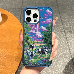 Premium Magnetic MagSafe-Ready Smartphone Case for iPhone 11/12/13/14/15/16/17 Pro Max, Psychedelic UFO Cow Meadow Design, Anti-Fall, Ultra-Thin - Ideal Cellphone Handheld Devices Accessories for Daily Use
