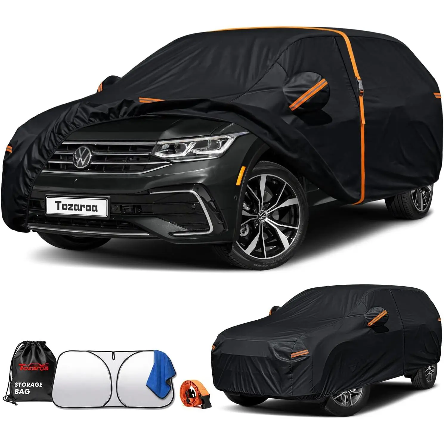 Volkswagen Tiguan SUV Cover Waterproof All-Weather,Outdoor Heavy Duty UV-Resistant Full Car Covers with Windshield Sun Shade&Storage Bag,Driver Door Zipper (Includes a Towel)