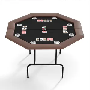 Collapsible Octagon Poker Table, Poker Table Foldable with Cup Holders, 8 Players Octagon Game Table for Blackjack Club Family Games