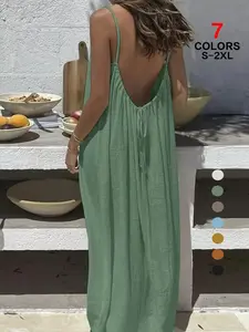 Womens Summer Casual Sleeveless Backless Cami Strap Sundress 2026 Vacation House Dress