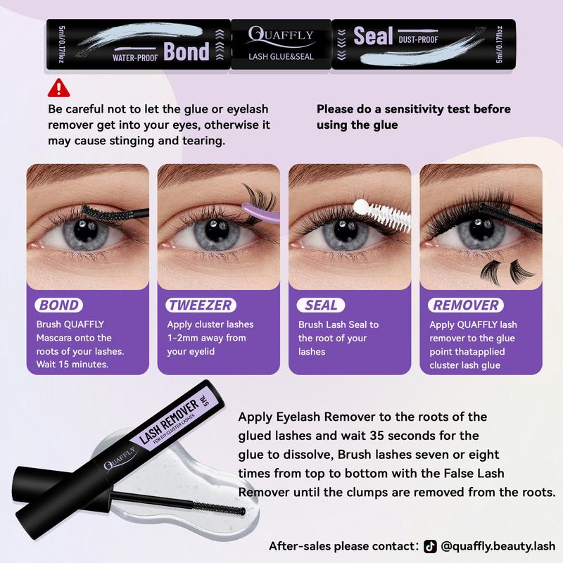 Mixed-Length False Eyelashes Eyelash Extensions Kit with Bond & Seal, Remover, Tweezers & Eyelash Curler, 1 Box Natural-Look, Self-Grafting Eyelash Clusters #TOP PICKS