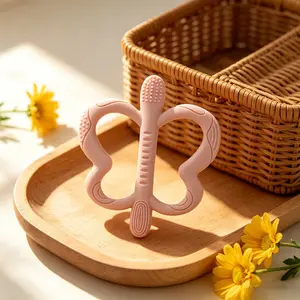 Baby Butterfly Teething Stick, Silicone Teether for Infants, Dual Handle Teething Toy, Safe and Durable Baby Dental Care